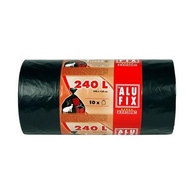 Zsák Alufix 240 l Uni, 100x125cm, fekete, 10db