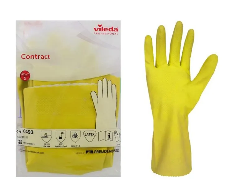 Vileda Contract kesztyű, latex, sárga, XL-es méret, gazdaságos
