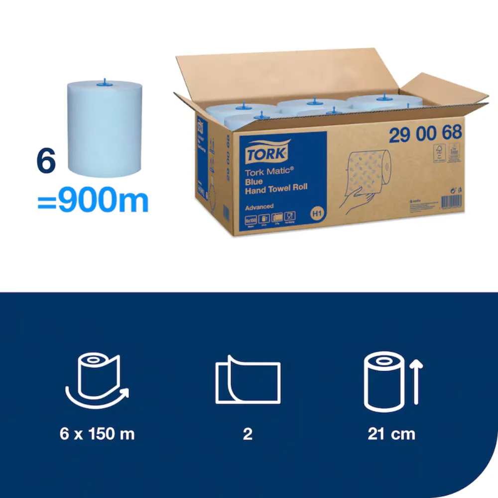 Tork Matic tekercses papír kéztörlő, kék, 2 réteg, D19, 150 m, 6 tek./karton