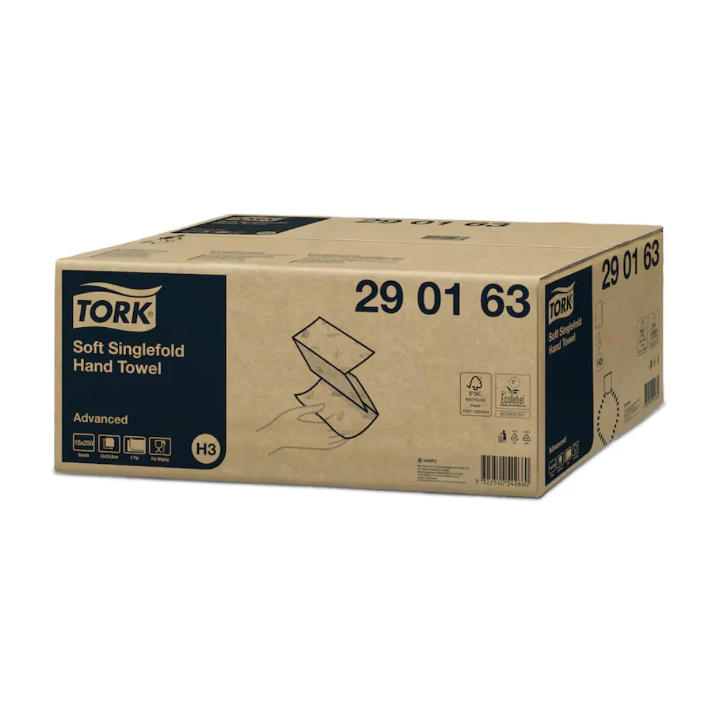Tork Soft Singlefold papír kéztörlő, fehér, 2 réteg, 25x23 cm, 15 csom./karton, V hajtás, H3