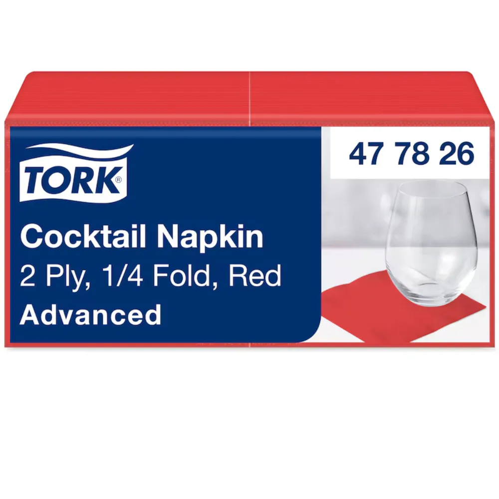 [TO477826] Tork szalvéta, 2r tissue, piros, 24x24 cm, 1/4 haj