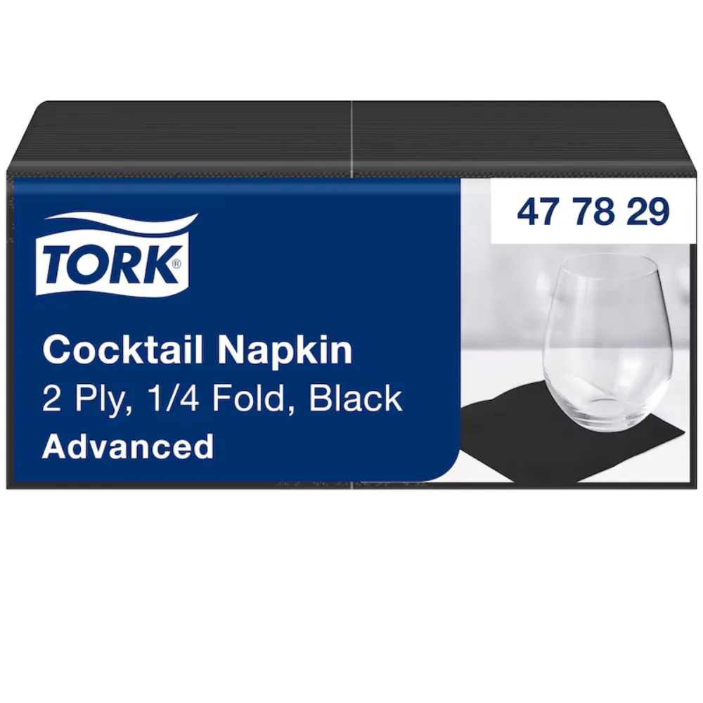 Tork szalvéta, 2r tissue, fekete, 24x24 cm, 1/4 ha