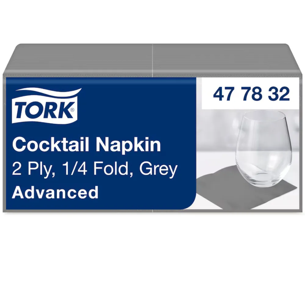 [TO477832] Tork koktélszalvéta, szürke, 24x24 cm, 1/4 hajt.,