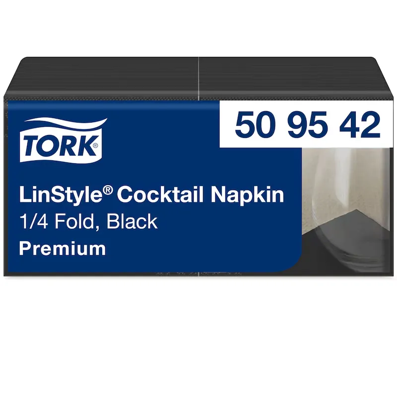 [TO509542] Tork Premium Linstyle koktélszalvéta, 1 réteg, fekete, 24x24 cm