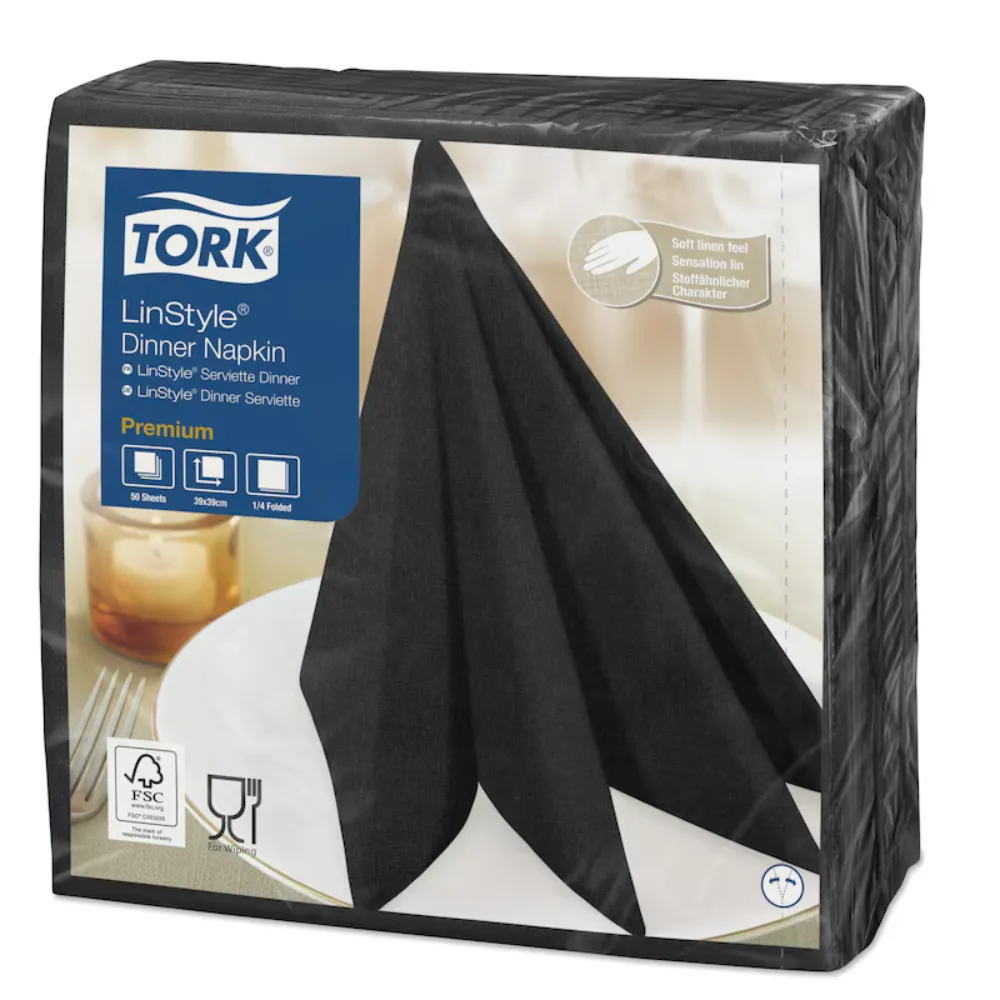 [TO478726] Tork szalvéta P.LinSt. D., 39×39cm, 600db, fekete