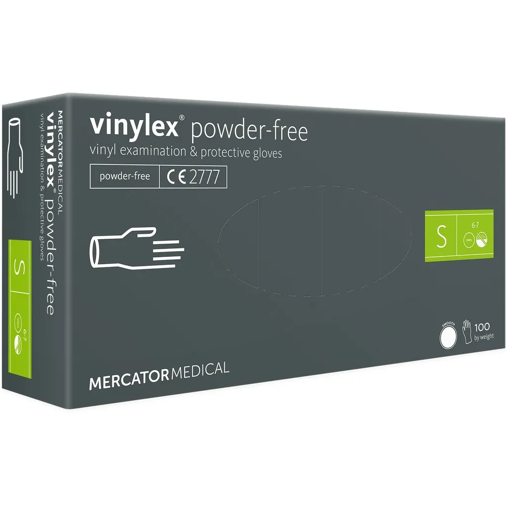 [MERD20018002] Mercator, púdermentes, vinil kesztyű, áttetsző, S, 100 db/doboz