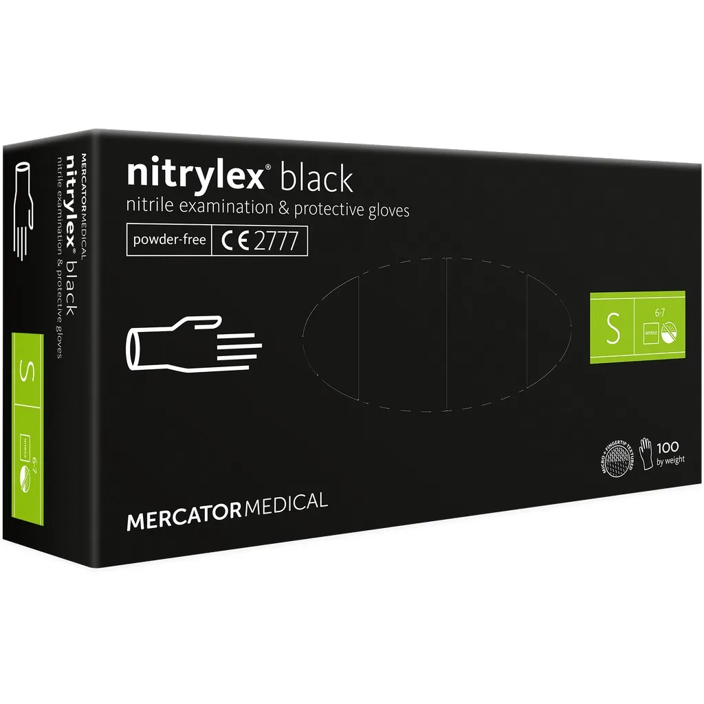 [MERD30104002] Mercator púdermentes nitril kesztyű, eldobható, fekete, S