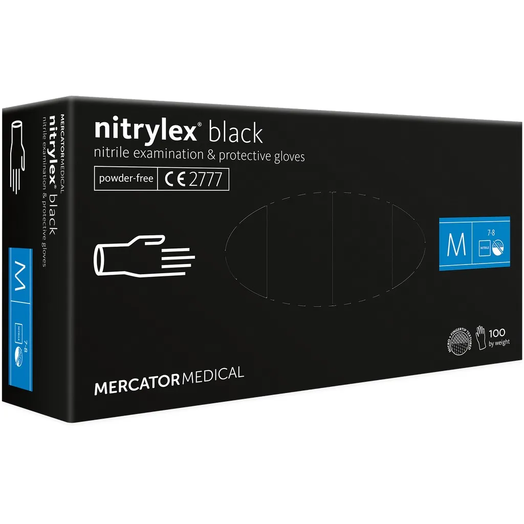 Mercator púdermentes nitril kesztyű, eldobható, fekete, M