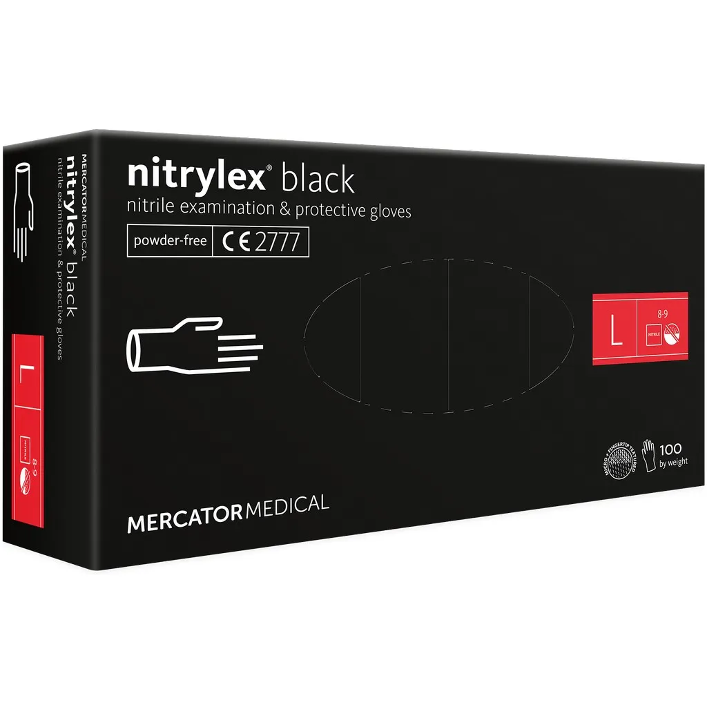 Mercator púdermentes, nitril kesztyű, eldobható, fekete, L