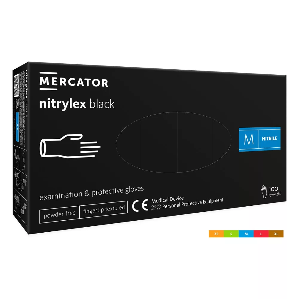 Mercator púdermentes nitril kesztyű, eldobható, fekete, XL