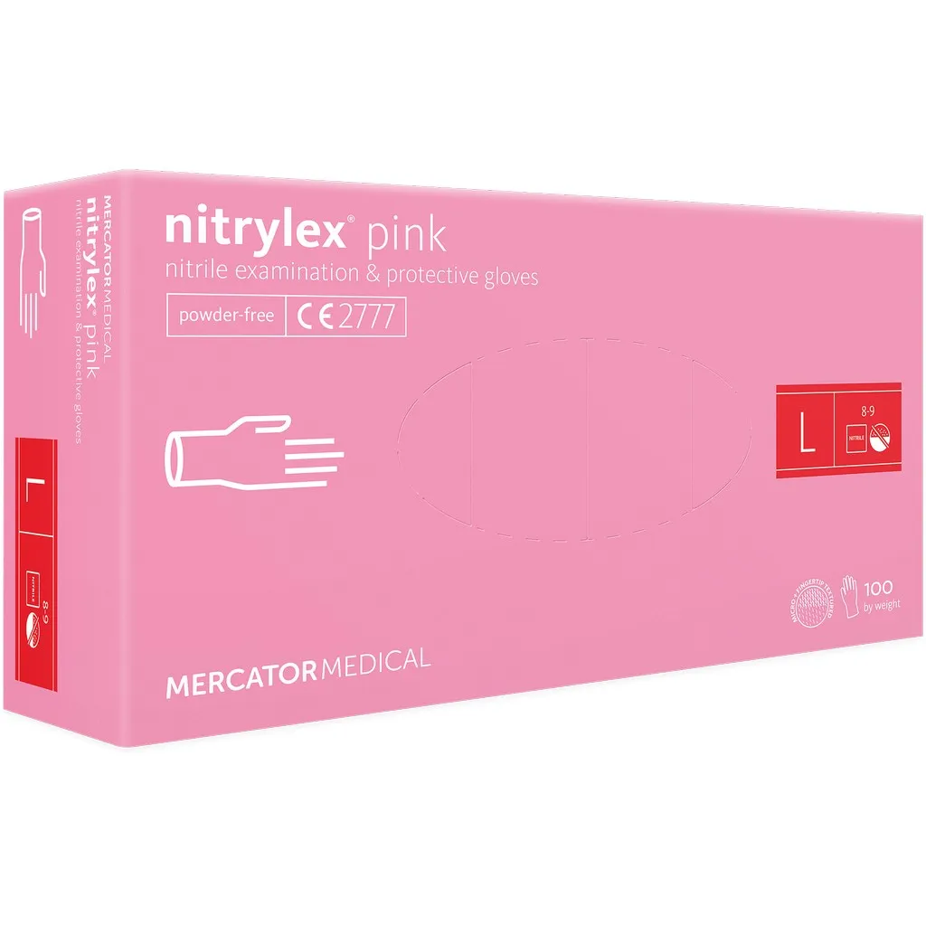 [MERD30144004] Mercator púdermentes nitril kesztyű, eldobható, rózsaszín, L