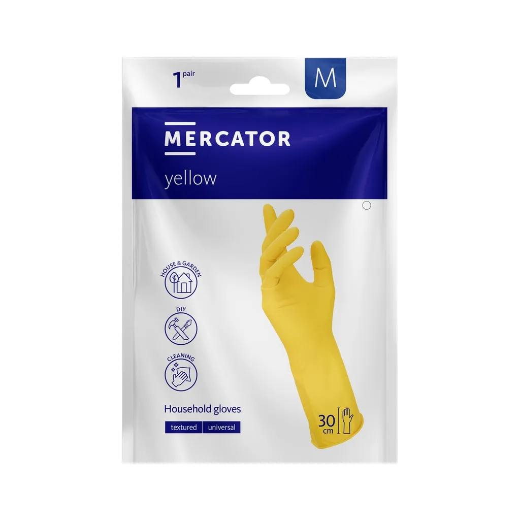 Mercator háztartási latex kesztyű, citromsárga, M