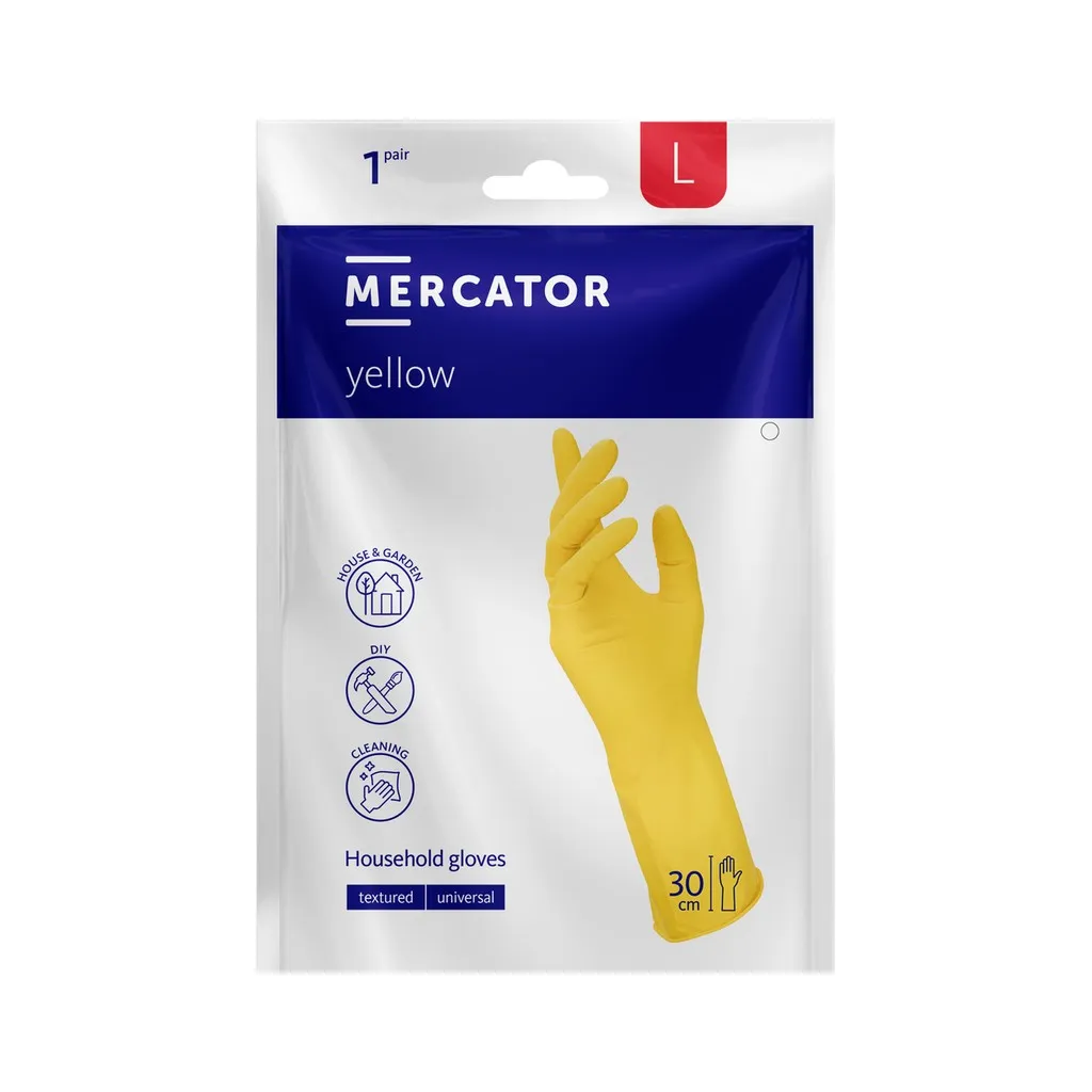 Mercator háztartási latex kesztyű, citromsárga, L