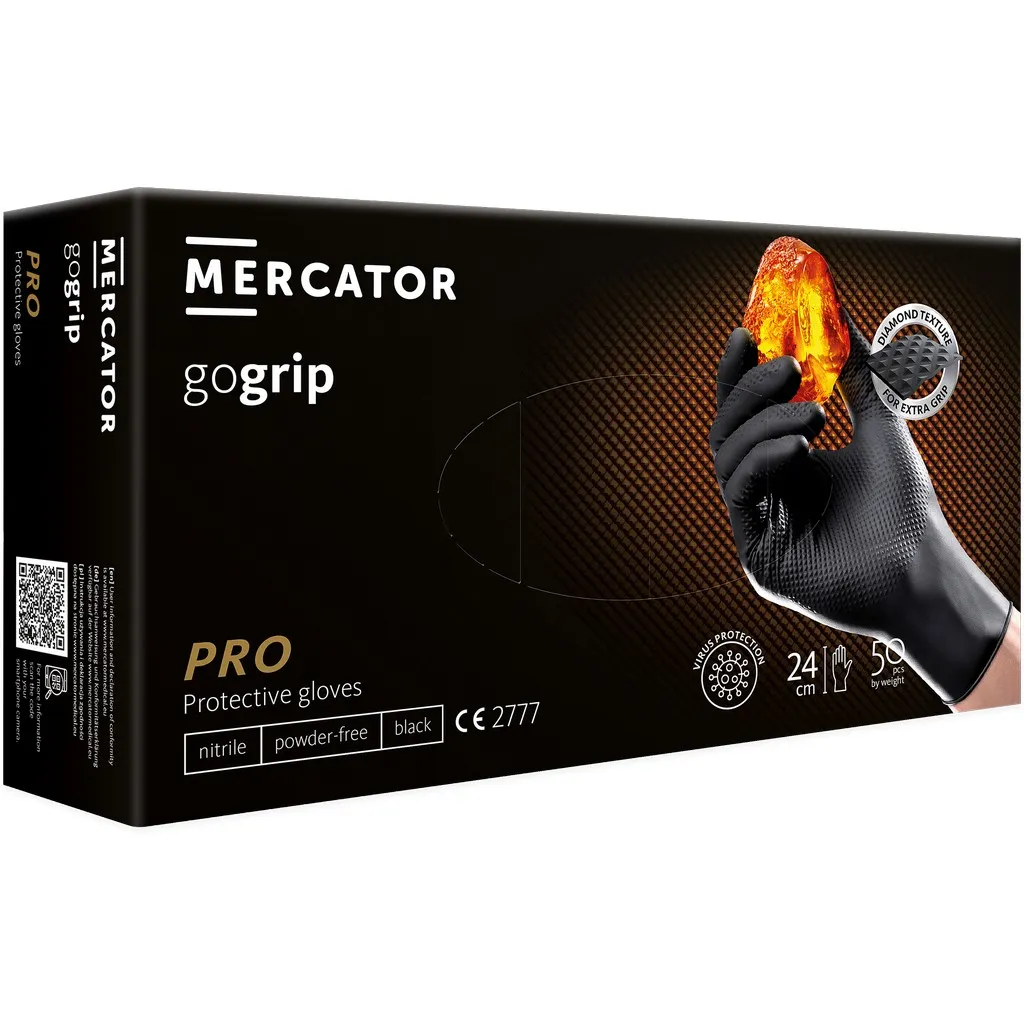 Mercator gogrip púdermentes, eldobható, nitril kesztyű, fekete, M