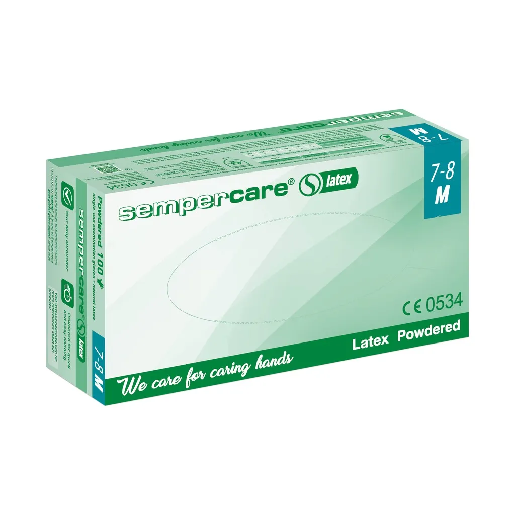 [SP3000001883] Sempercare Latex vizsgálókesztyű, púderezett, S