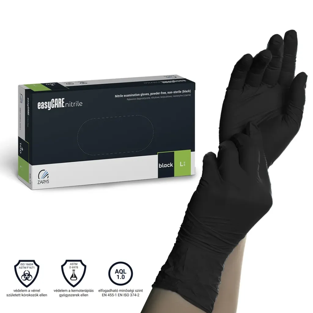 [ZARNBCL10001] Zarys EasyCare púdermentes nitril kesztyű, fekete, eldobható, L, 100 db
