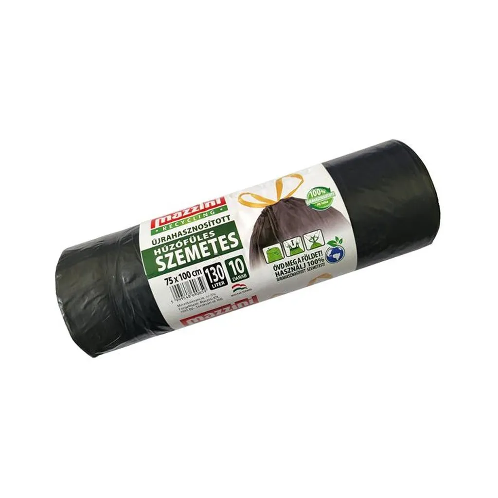 [CWKHK918] Zsák 75x100 cm, LD, 32µ, fekete, 130 l, 10 db, húzófüles