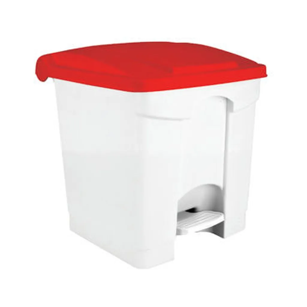 Medial műanyag pedálos hulladékgyűjtő, fehér-piros 30 l