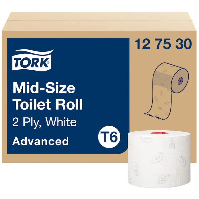 Tork Mid‑Size toalettpapír, fehér, 3 réteg,  D13,2 cm, 70m 27 tek./karton, T6