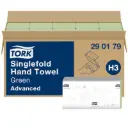 Tork Singlefold papír kéztörlő, zöld, 2 réteg, 23 x 24,8 cm, 15 csom./karton, V hajtás, H3