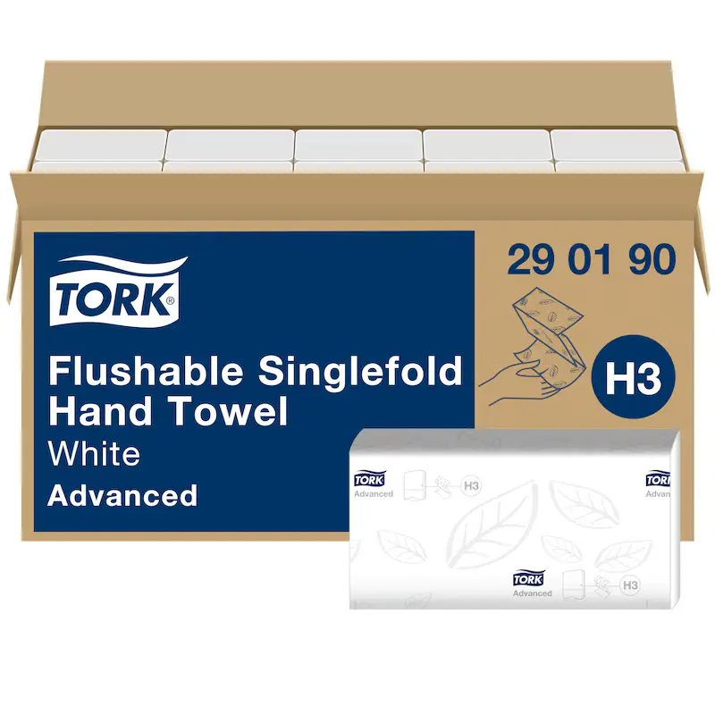 [TO290190] Tork Singlefold papír kéztörlő, fehér, 2 réteg, 23 x 22,5 cm, 15 csom./karton, V hajtás, H3