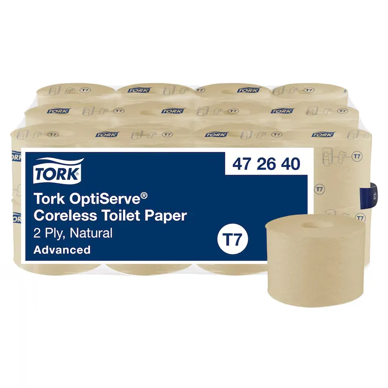 [TO472640] Tork OptiServe Natural belsőmag nélküli toalettpapír, natúr/fehér, 3 réteg, D13,1 cm, 63,3 m, 18 tek./karton, T7