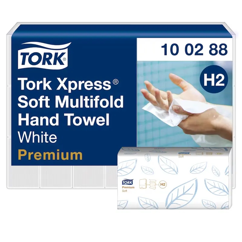 Tork Xpress Soft Multifold papír kéztörlők, fehér, 2 réteg, 34 x 21,2 cm, 21 csom./karton, W hajtás,  H2