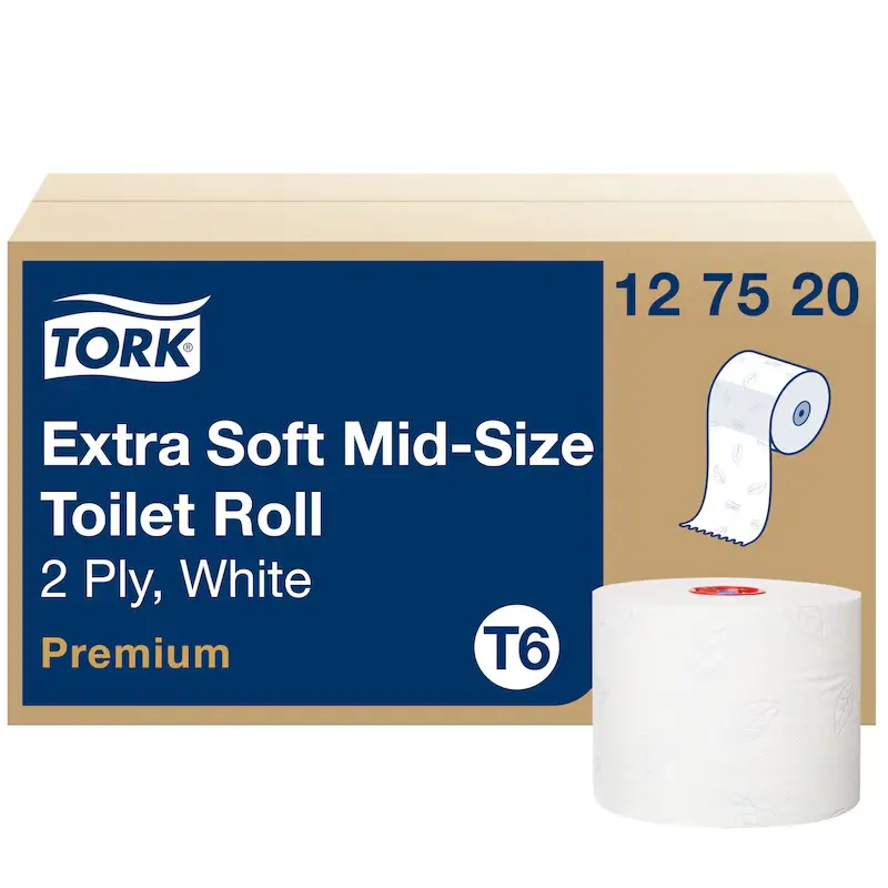 Tork Soft Mid‑Size toalettpapír, fehér, 2 réteg, D13,2 cm,90 m, 27 tek./karton, T6