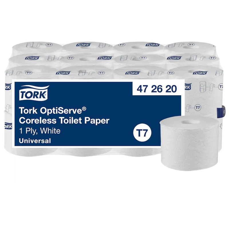 Tork OptiServe belsőmag nélküli toalettpapír, fehér, 3 réteg,  D13,1 cm,63,3 m, 18 tek./karton, T7