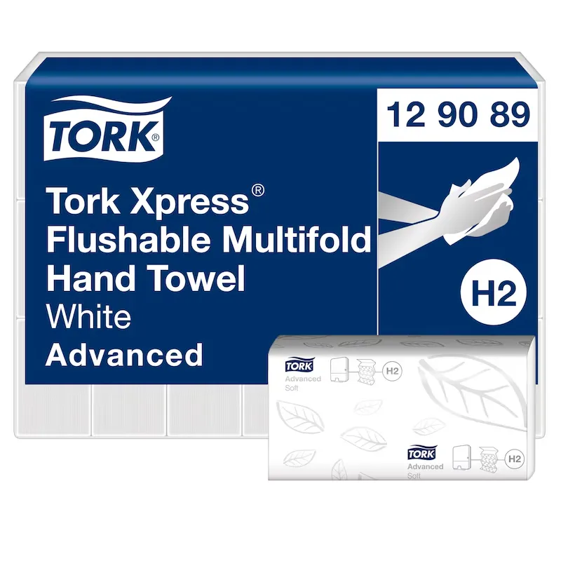 Tork Xpress Multifold papír kéztörlő, fehér, 2 réteg, vízben oldódó, 24 x 21,3 cm, 21 csom./karton, W hajtás, H2