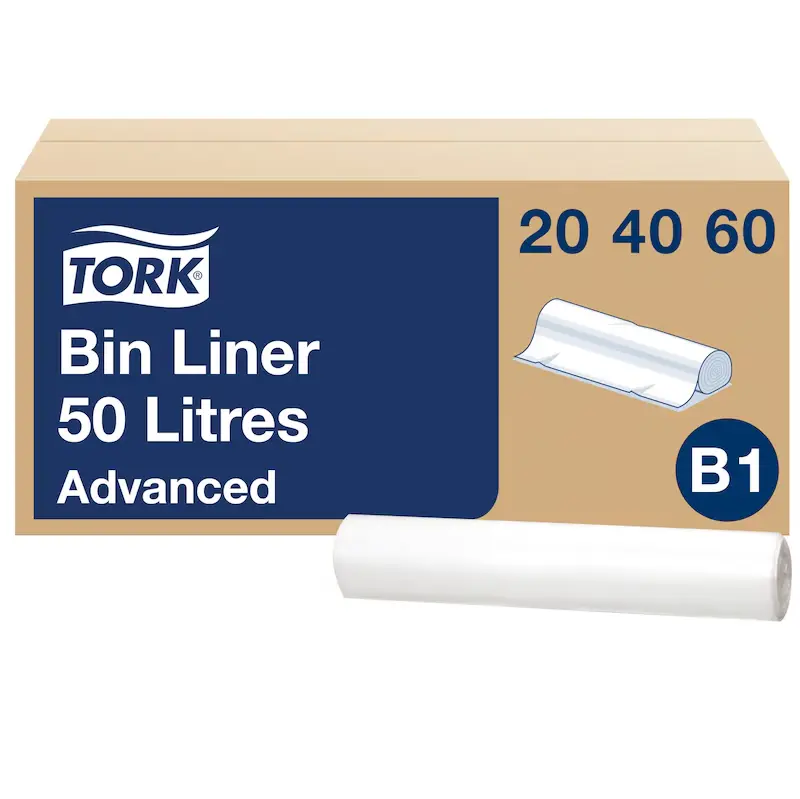 Tork hulladékgyűjtő zsák, színtelen, 50 l, 10x25db
