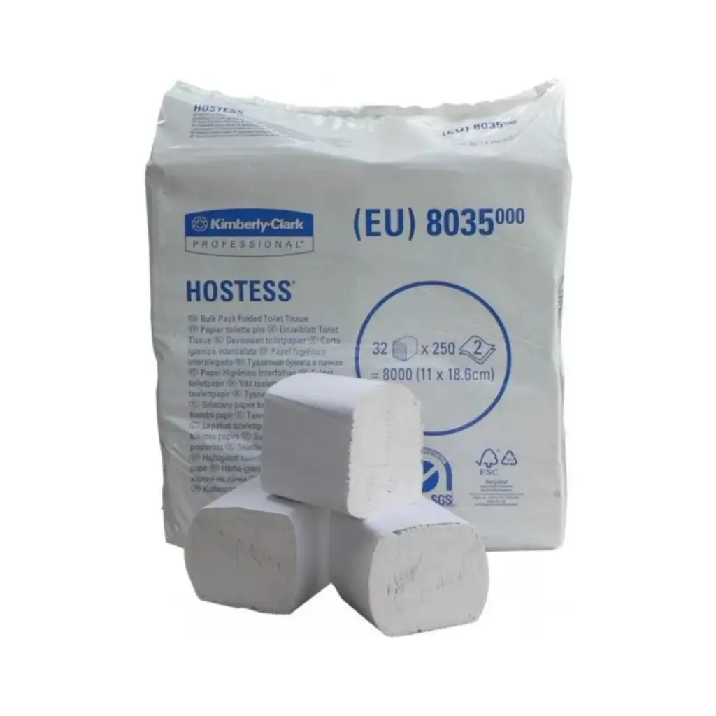 Kimberley‑Clark hajtogatott toalettpapír, fehér, 2 réteg, 32×250 lap, 11×18,6 cm 32 csomag/karton