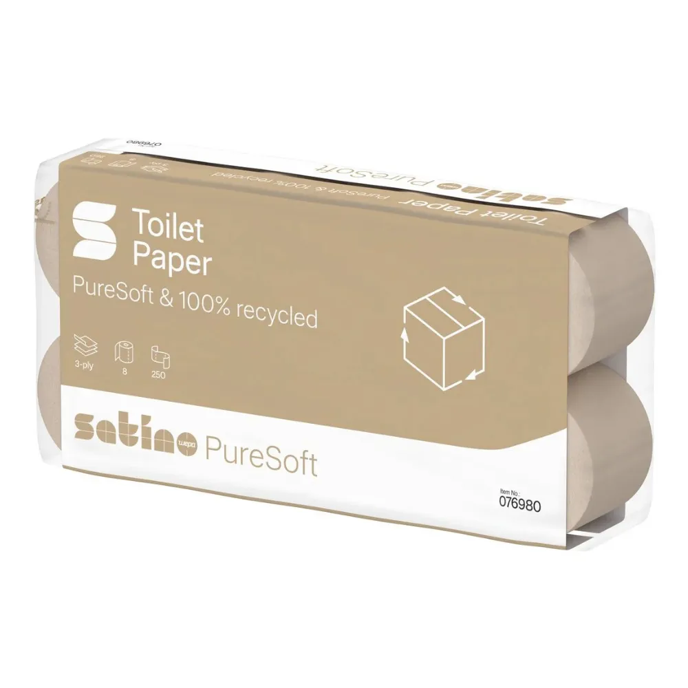 [WE076980] Wepa PureSoft kistekercses toalettpapír, natúr, 3 réteg, 30m, 8 tek./karton, MT1