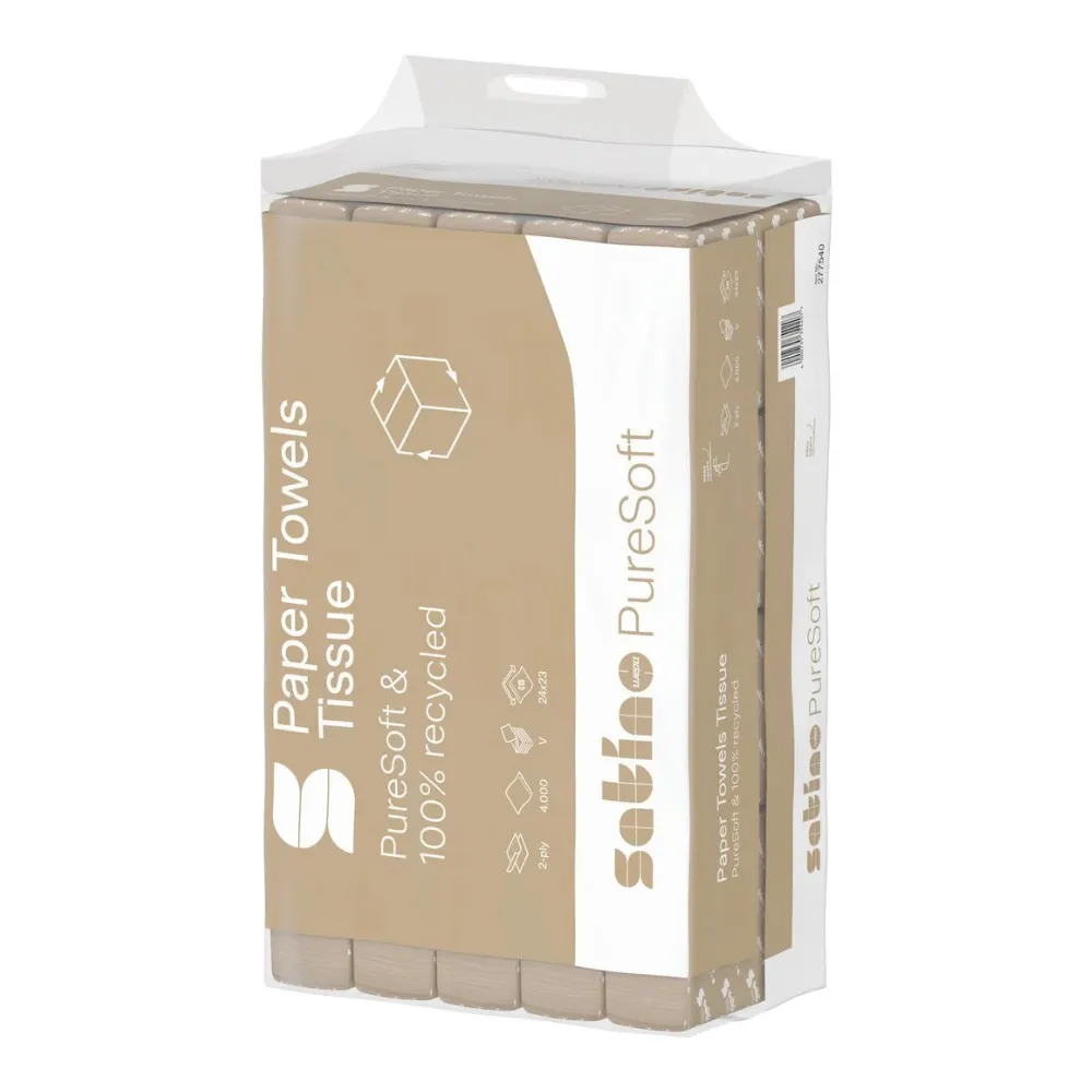 Wepa PureSoft papír kéztörlő, natúr, 2 réteg, 24x23cm, V hajtás, PT3