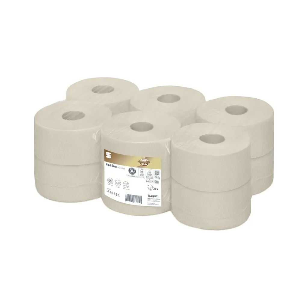 [WE318810] Wepa PureSoft tekercses toalettpapír, natúr, 2 réteg, D18, 180m, 12 tek./karton, JT1
