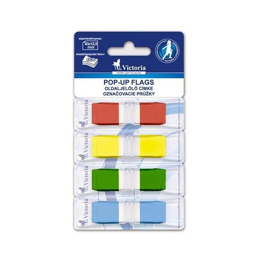 Jelölőcímke, műanyag 43x12 mm 4x36 lap, több szín