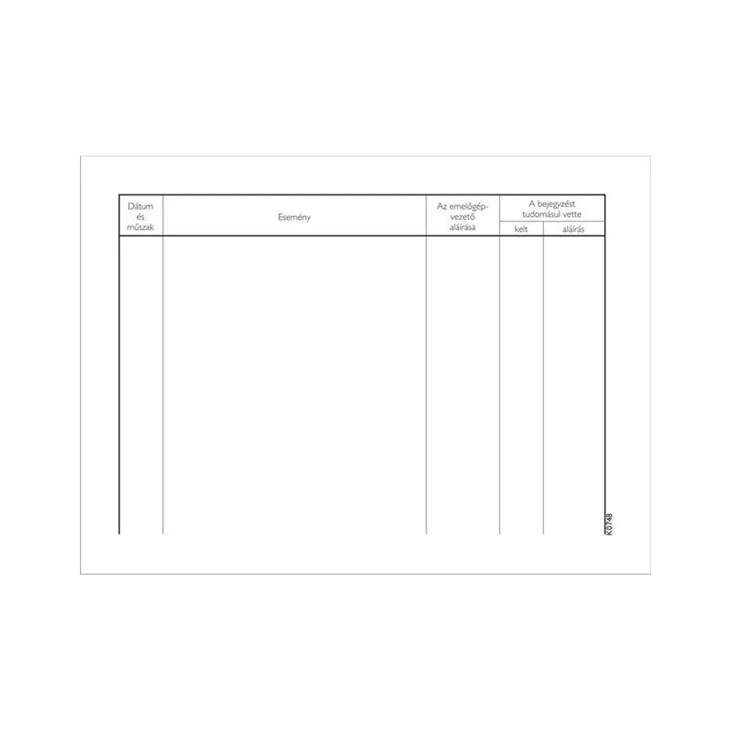 Nyomtatvány, emelőgépnapló, 25 lap, A5