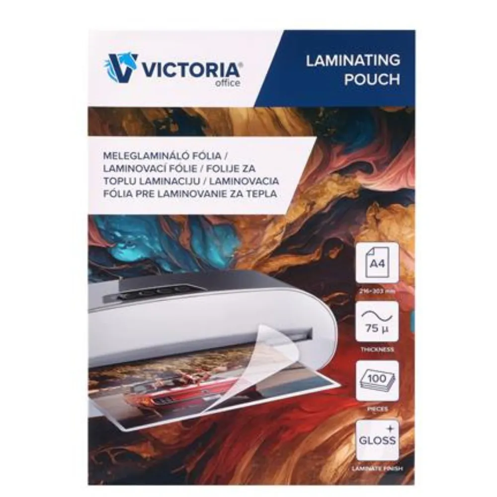 Meleglamináló fólia, 75 mikr., A4, VICTORIA OFFICE