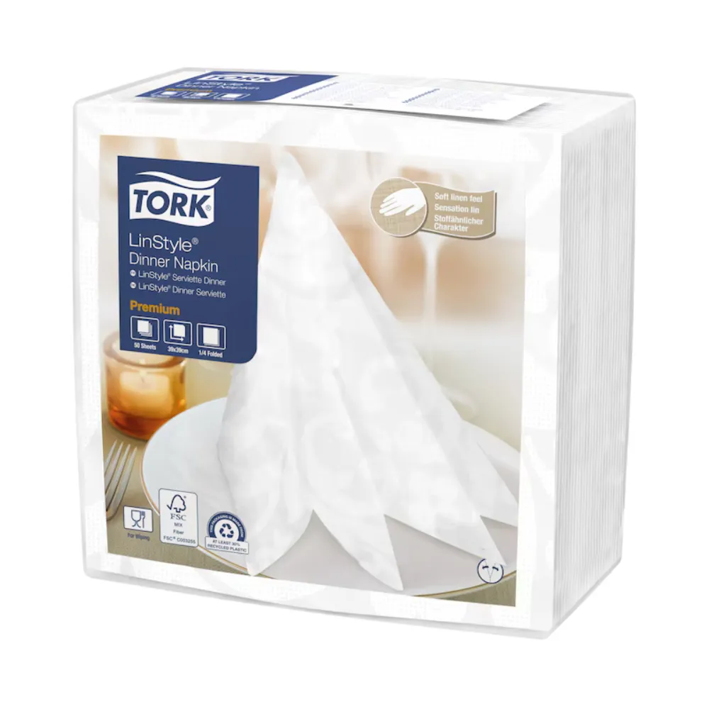 Tork szalvéta, 1réteg, LinStyle, fehér, 39×39 cm, 1/4