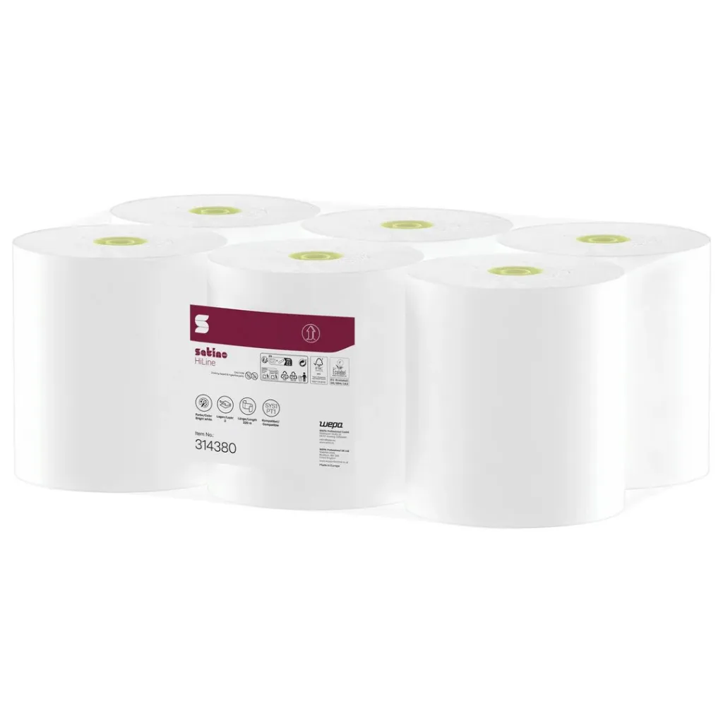 Wepa HiLine tekercses kéztörlő, 3 réteg, cellulóz, fehér, 220 m, D19, 6 tekercs/karton