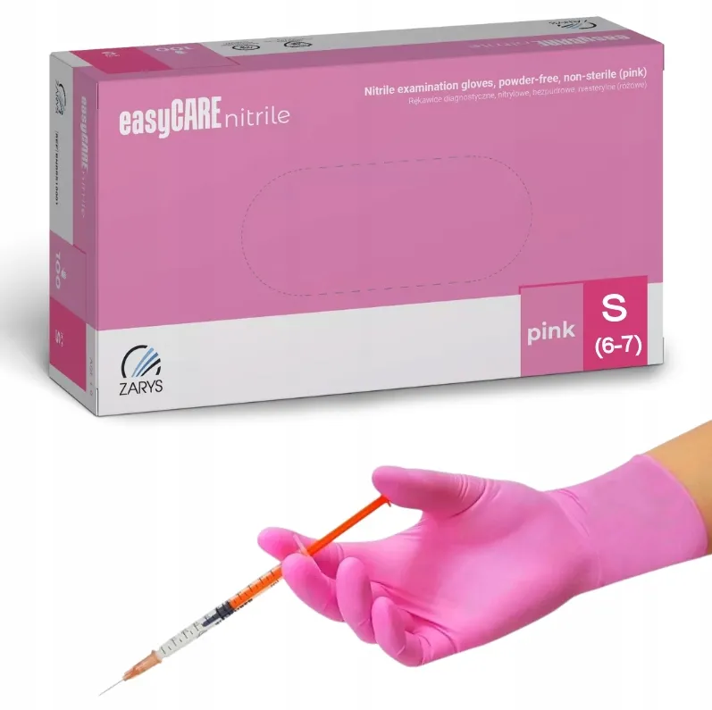 Zarys EasyCare púdermentes nitril kesztyű, rózsaszín, S, 100 db, ex:ZARRNBRS10001