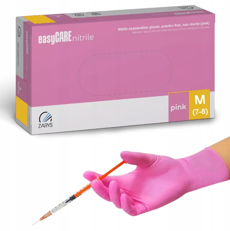 [ZARRNBRM10003] Zarys EasyCare púdermentes nitril kesztyű, rózsaszín, M, 100 db