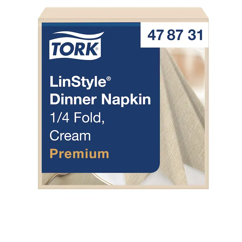 [TO478731] Tork Linstyle Dinner szalvéta, krém, 1/4 hajtogatás, iparilag komposztálható, 1 réteg, 39x39 cm, 14x50 db