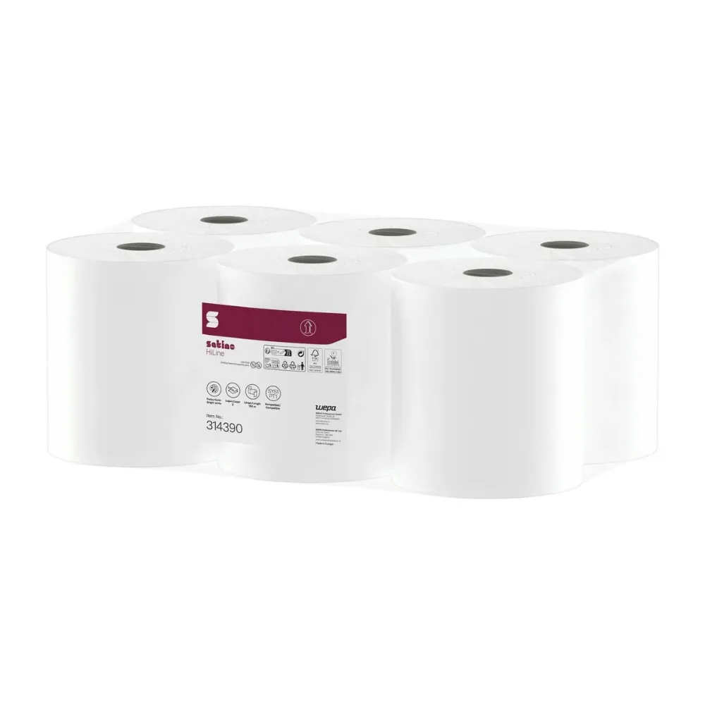 [WE314390] Wepa HiLine tekercses papír kéztörlő, fehér, 2 réteg, cellulúz, 150 m, SYS1, 6 tek./karton , ex:WE317950