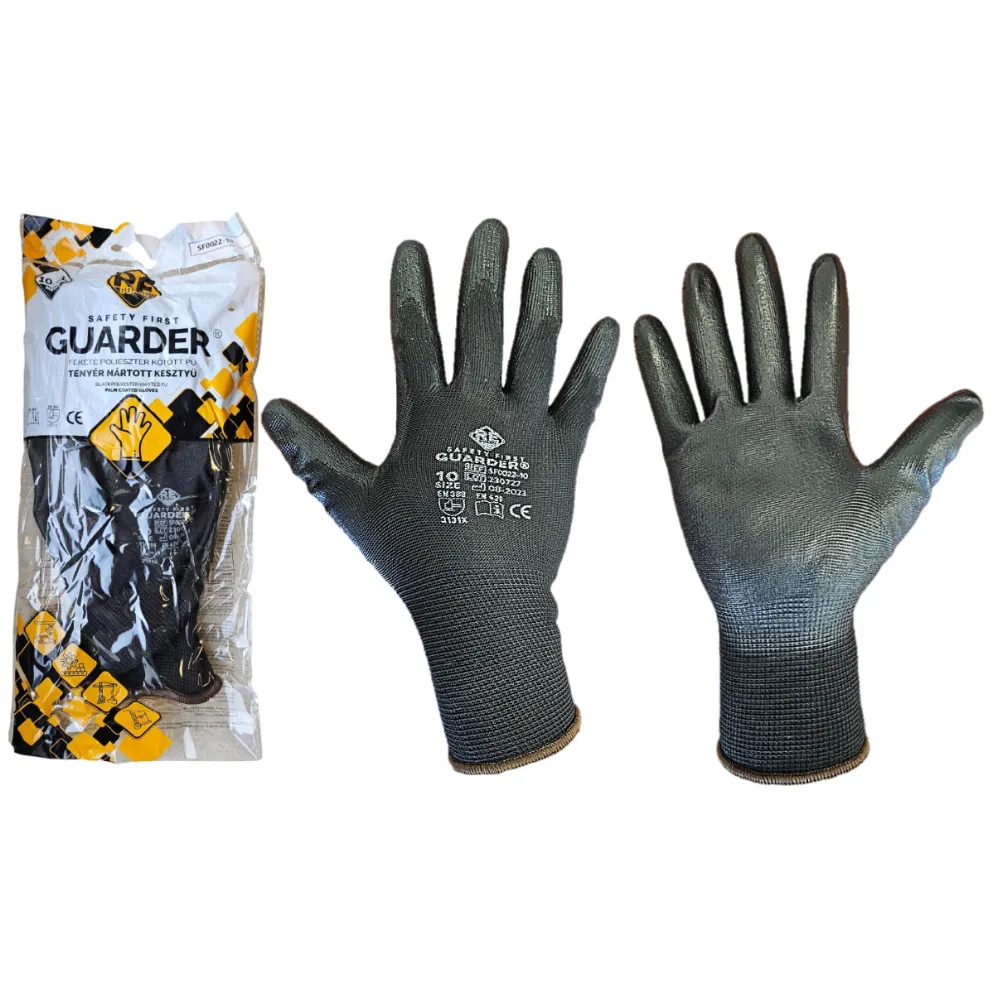 [RGSF0022/6] GUARDER® Poliészter kesztyű, PU tenyérmártott, fekete (6)