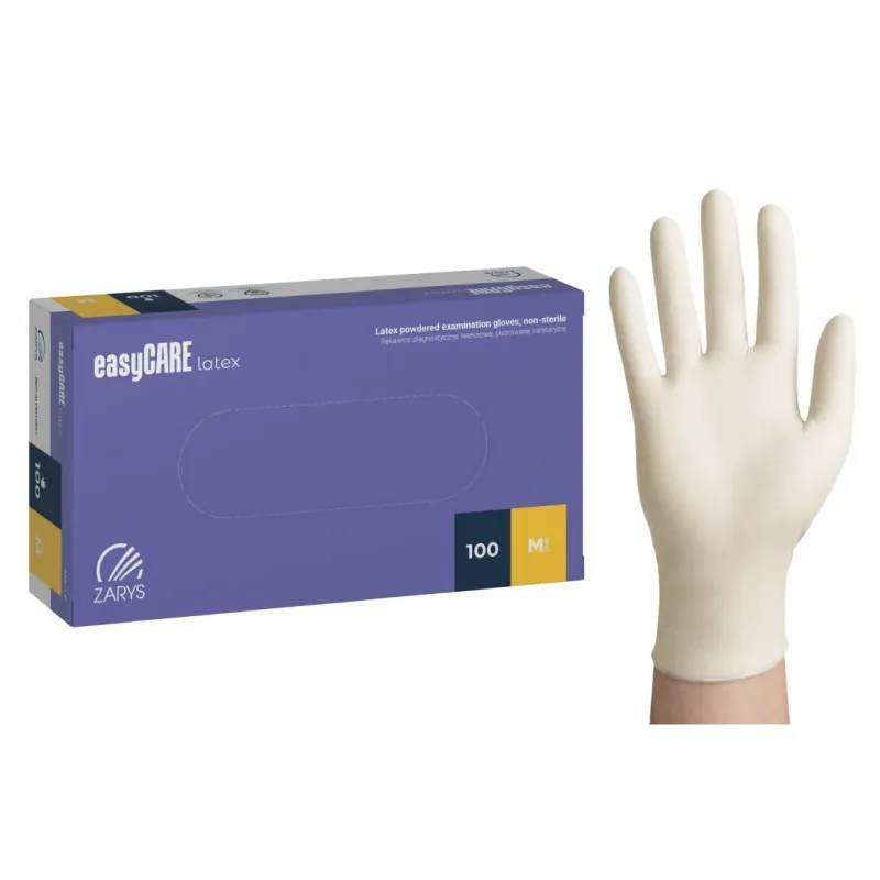 Zarys easyCARE latex, vizsgálókesztyű, púderezett, nem steril, A100, méret M ,100db/doboz
