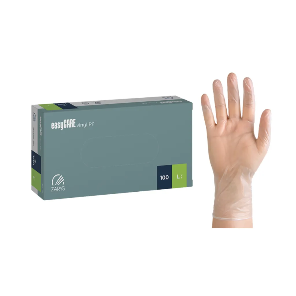 [ZARWBL10001] Zarys easyCARE vinyl, vizsgálókesztyű, púdermentes, L, átlátszó, 100 db/doboz