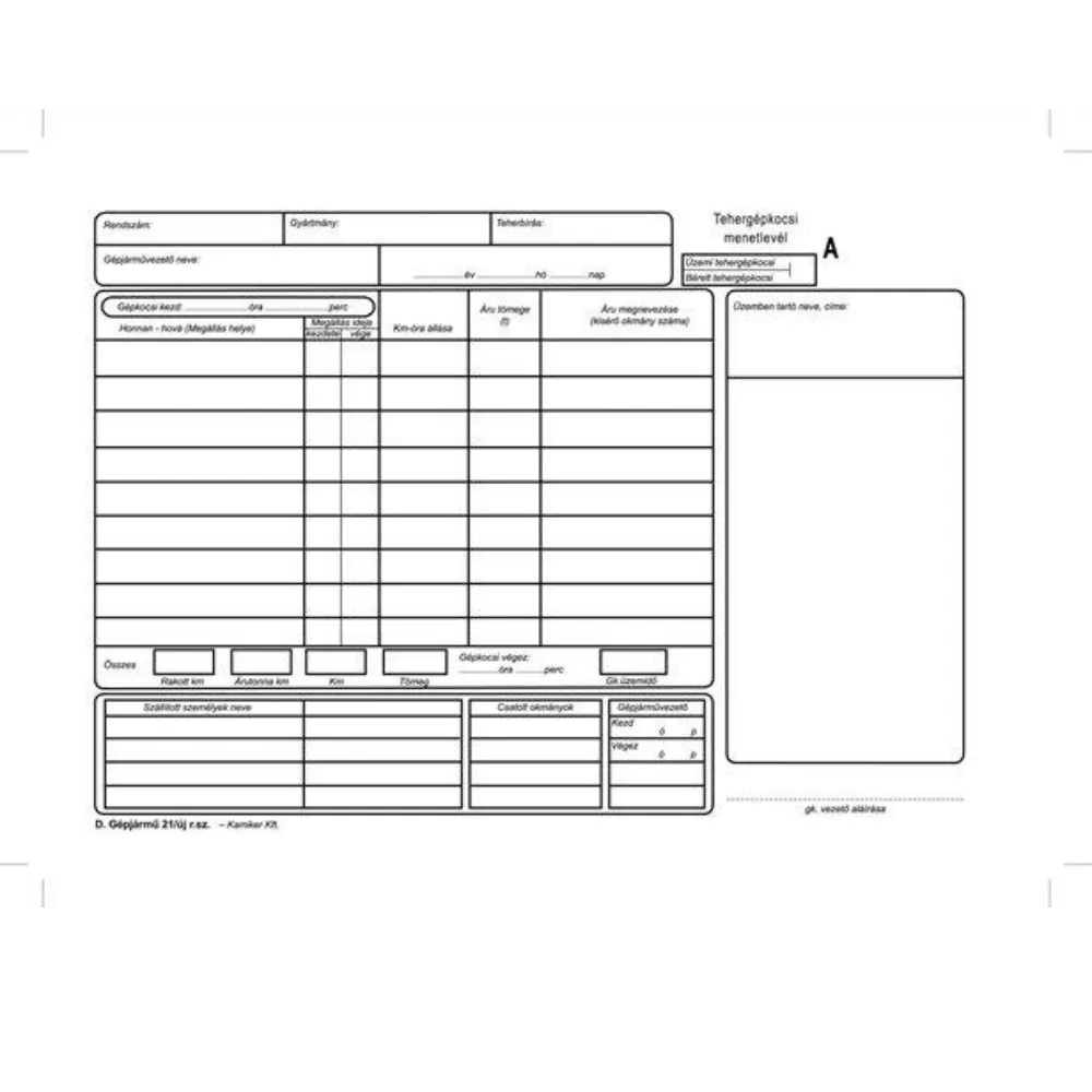 A4 menetlevél, tehergépjármű, 10x100 lap