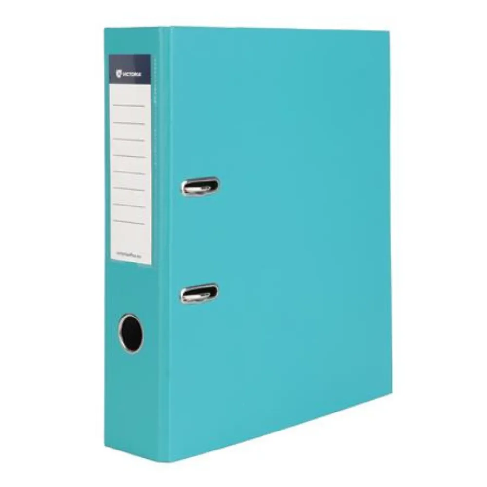 Iratrendező, 75 mm, A4, PP/karton, élvédő sínnel	VICTORIA OFFICE, "Basic", türkiz