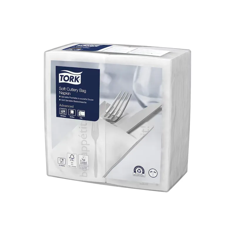 [TO470262] Tork Soft Jó étvágyat evőeszköztartó szalvéta, fehér, 3 réteg , 19,8x9,8 cm